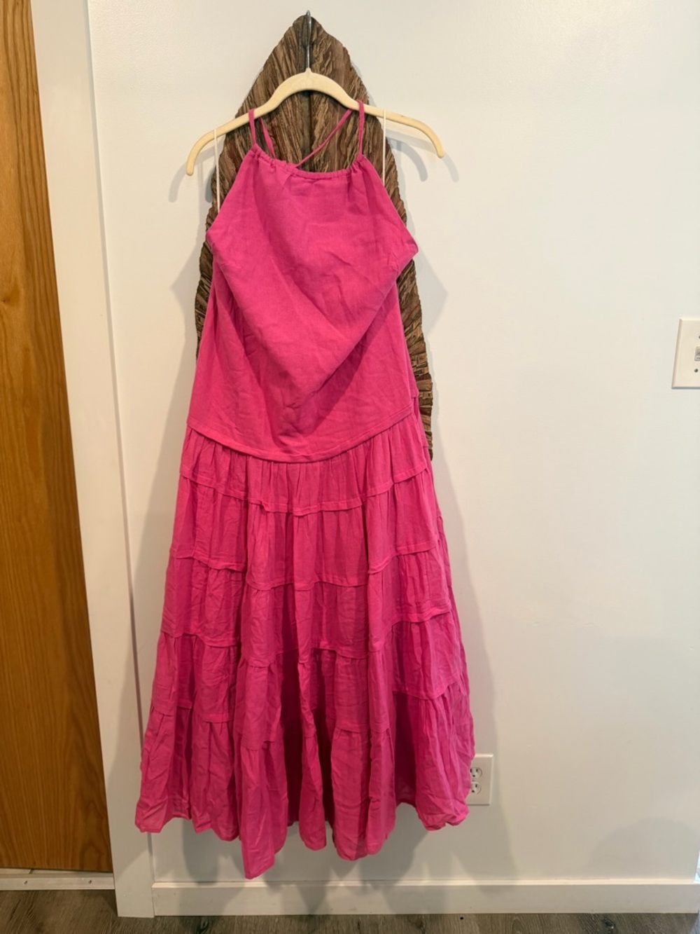 Free People Hot Pink Tiered Maxi Halter Dress Size L - New w/Tags